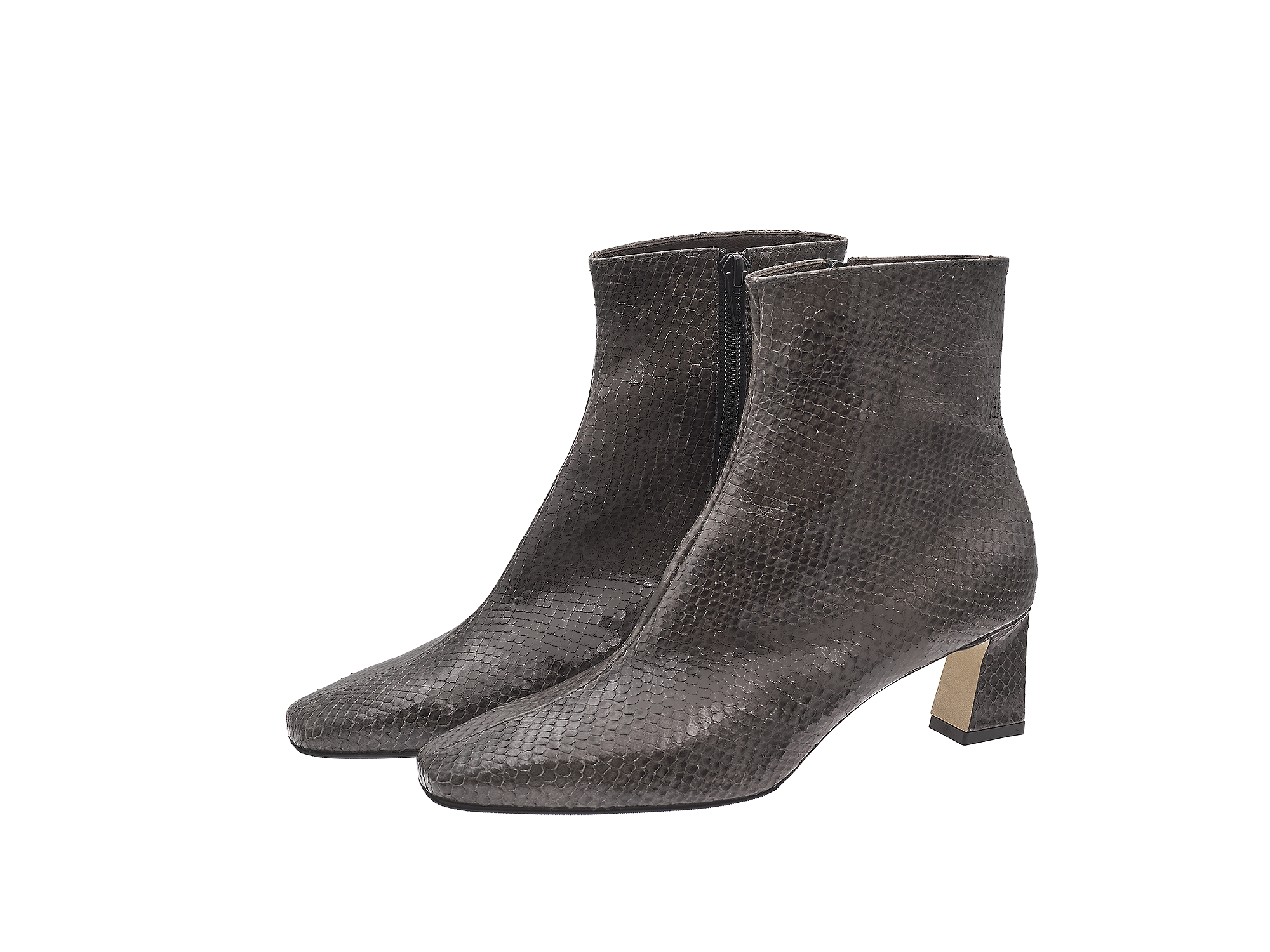 Karree-Stiefelette in Schlangenprägung