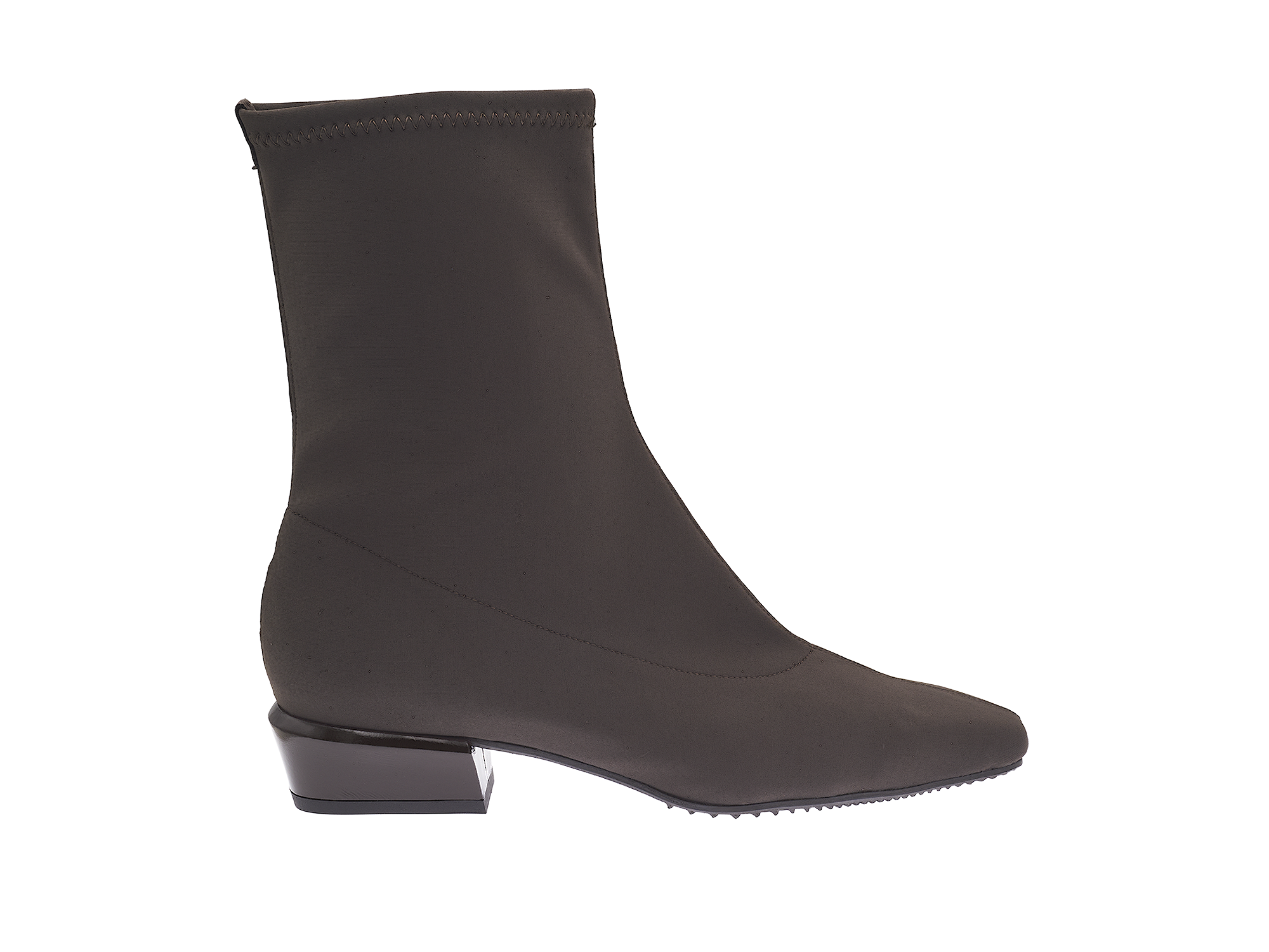 Square ankle boot in dark brown fabric