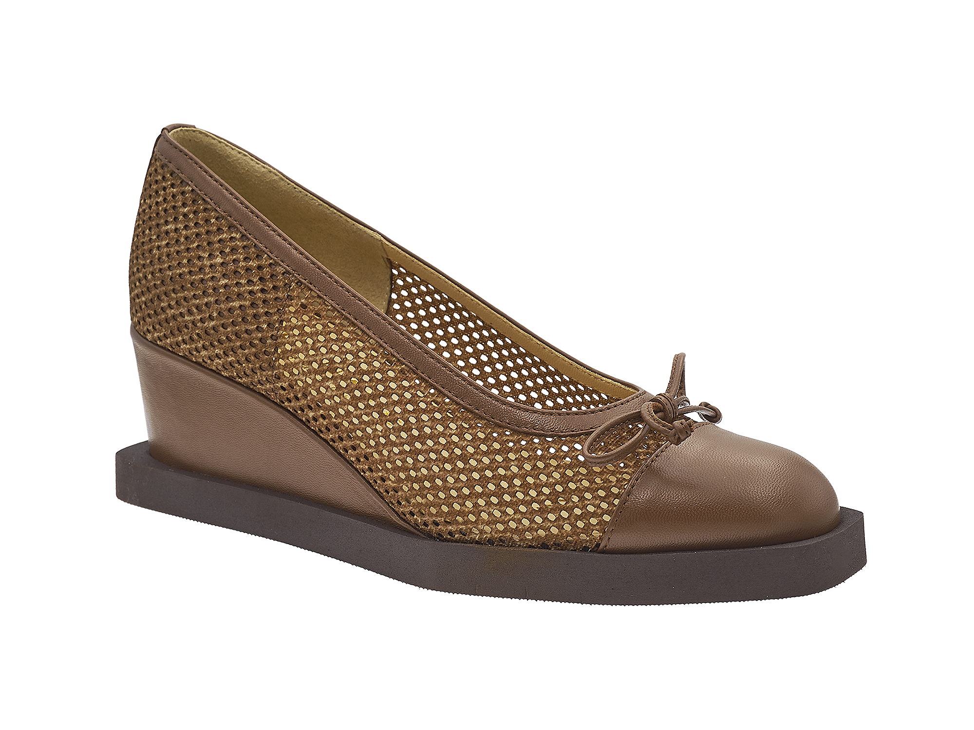 Chocolate-colored pump with wedge heel