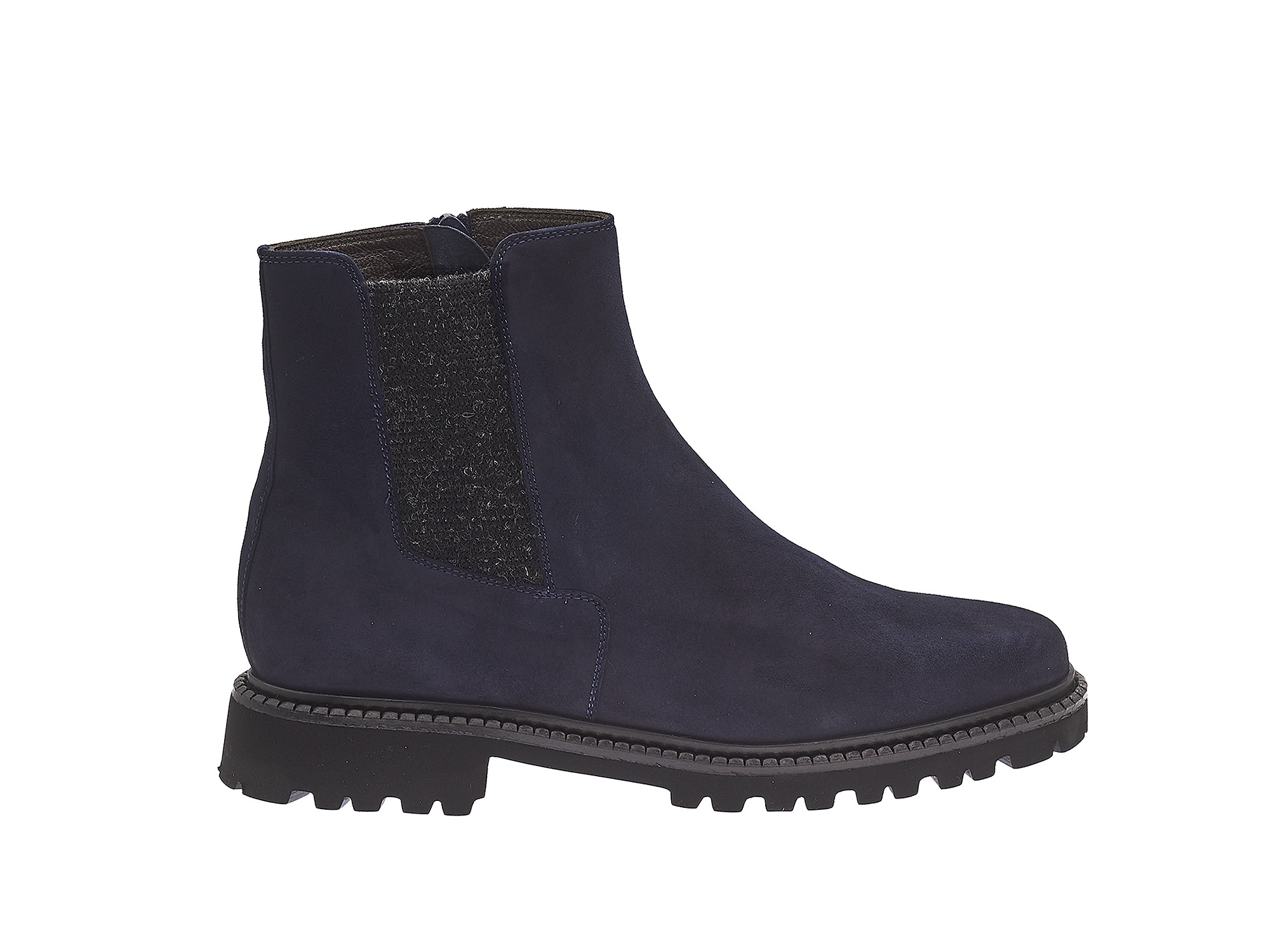 Chelsea boot in dark blue with wool-effect elastic