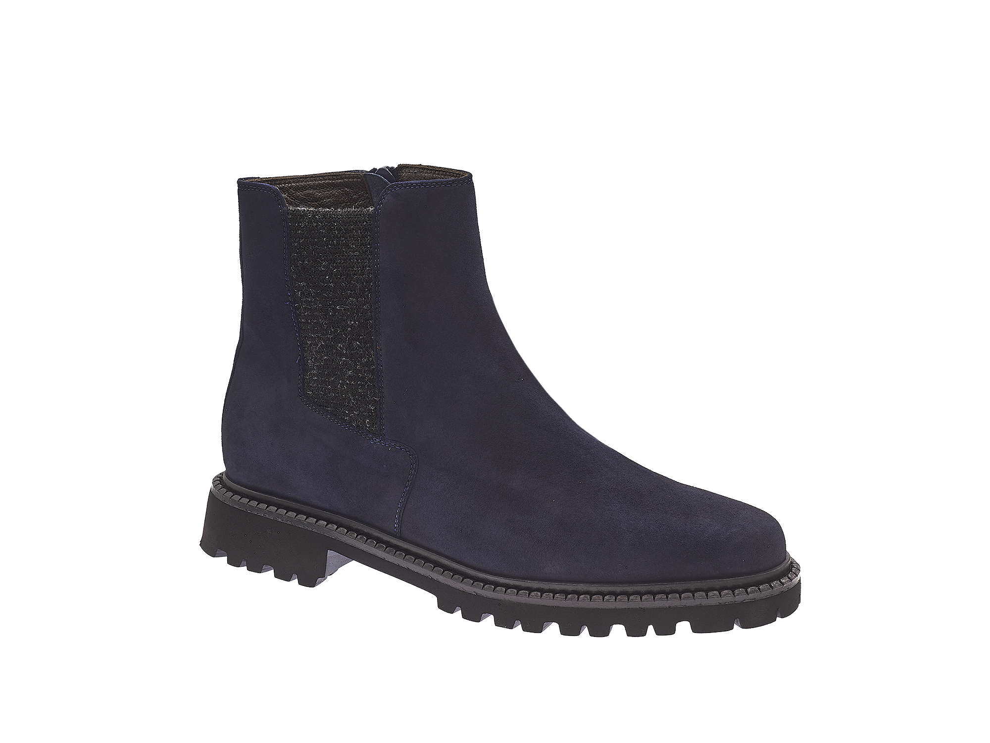Chelsea boot in dark blue with wool-effect elastic