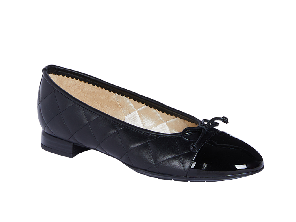 Chanel Cap Toe Ballerina Flat Shoes Black Patent Leather Pearl CC